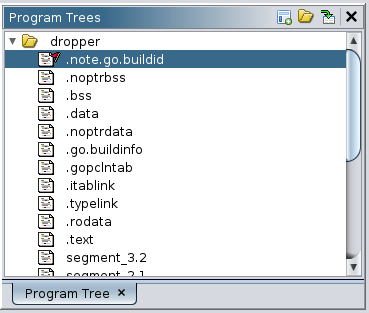 Ghidra window of program sections